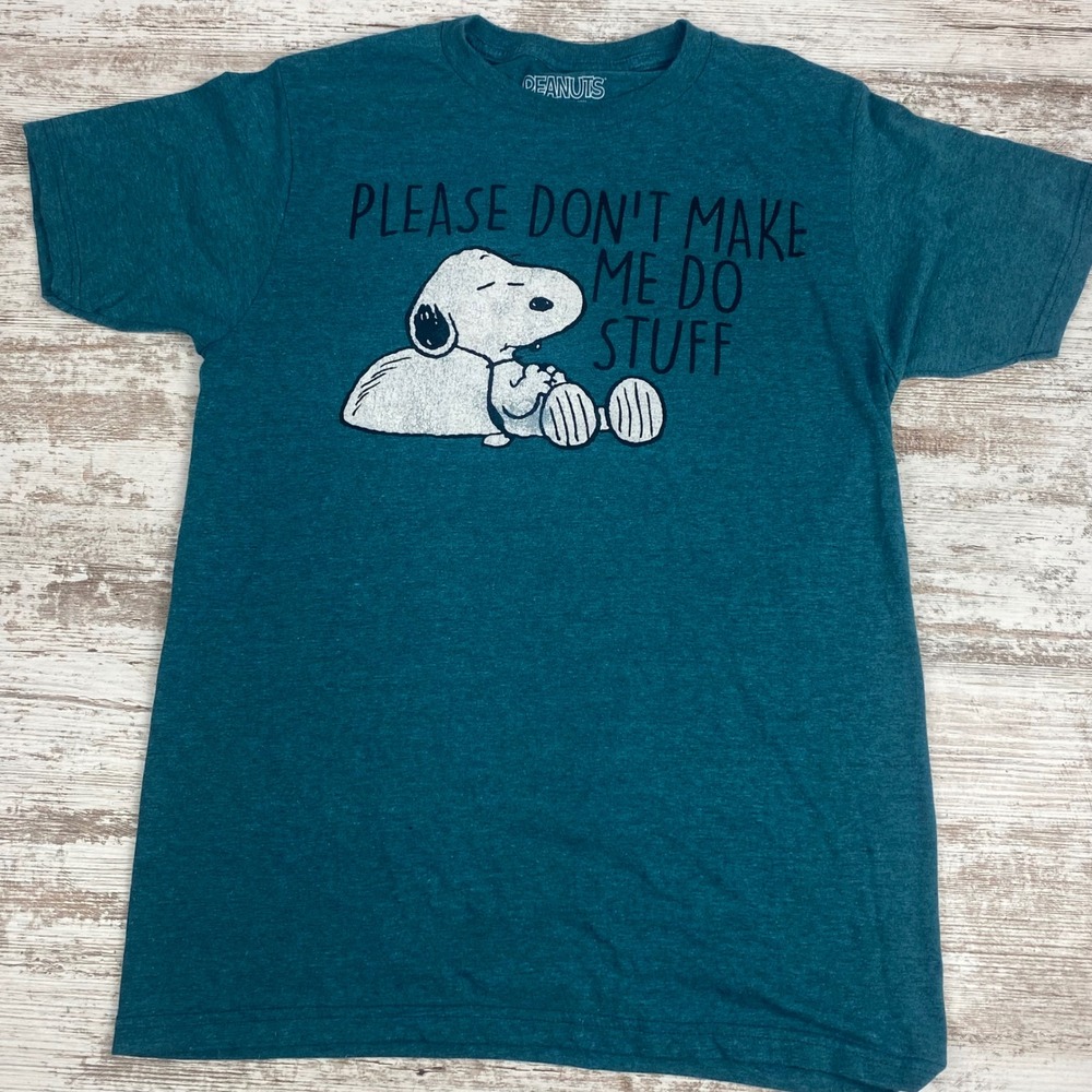 Peanuts Snoopy Men's S Teal Faded Graphic T-Shirt Don't Make Me Do Stuff